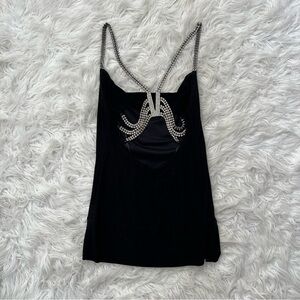 Cache’ Crystal Stones Drape Top Size XS Y2K Embellished Top